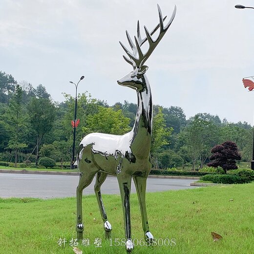 吉林不銹鋼鏡面動物雕塑不銹鋼鹿商場地產不銹鋼抽象鹿裝飾品,不銹鋼鏡面鹿